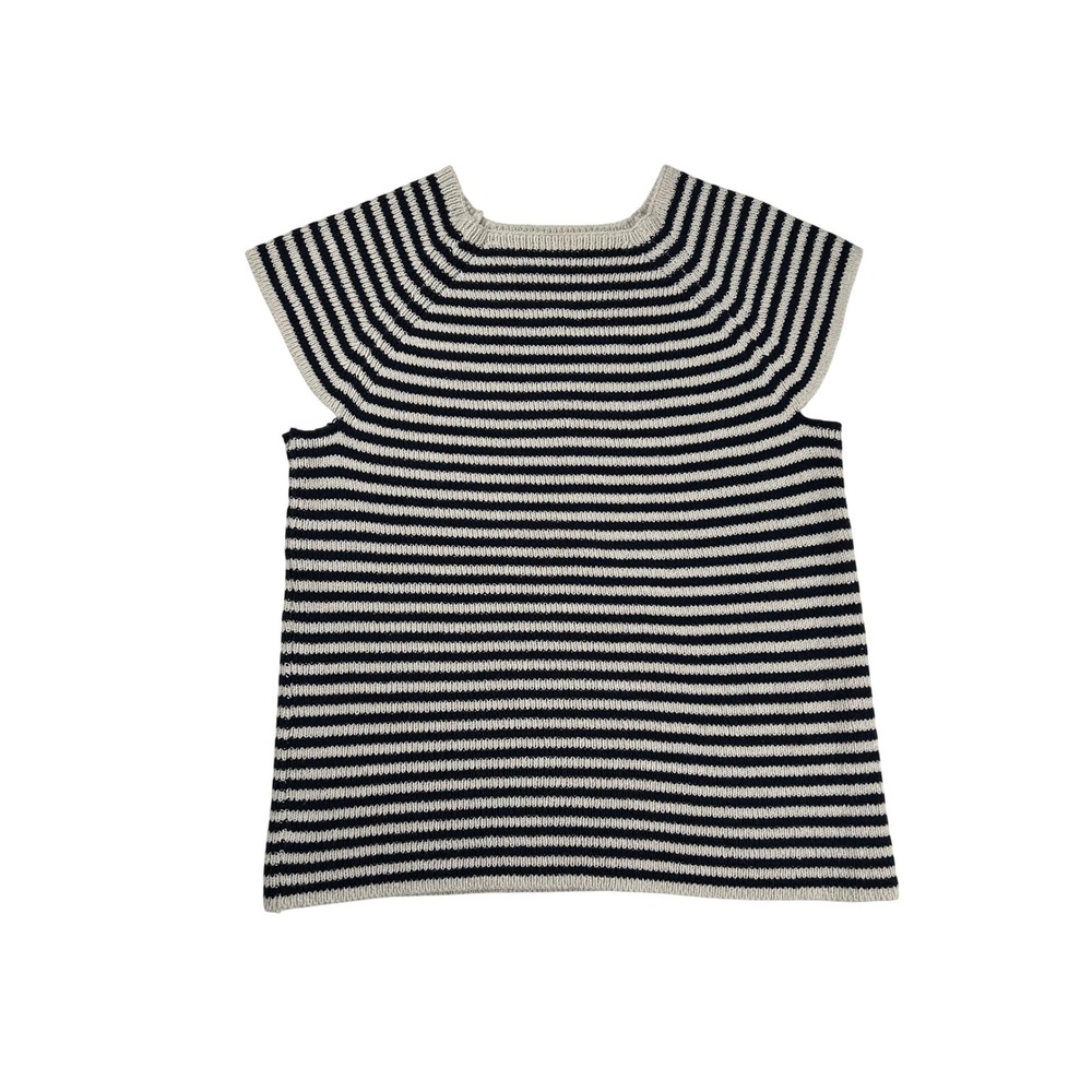 Dearest Black Cream Striped Cap Sleeve Knit Top Korean Fashion 0292‎